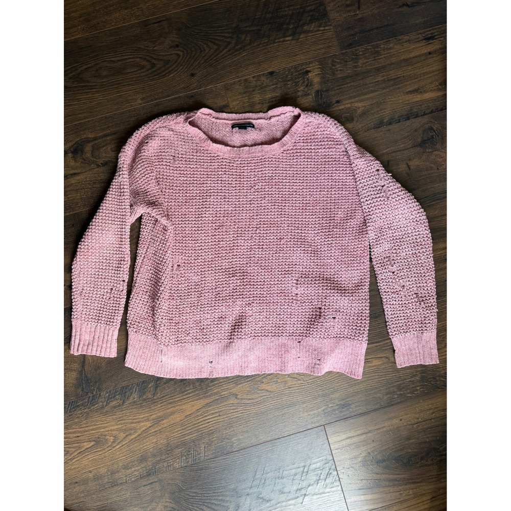 American Eagle Pink Chenille Distressed Open Knit Sweater Womens Medium 0028‎